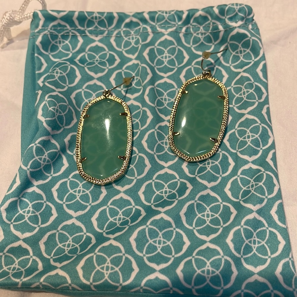 Gold and teal Kendra Scott Danielle drop earrings